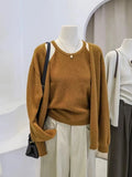 Lazy Wind Knitted Cardigan Halter Vest Two Sets Of Women Wear Korean Version Of Casual Loose-Fitting Sweaters-Outfit