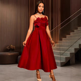 Sling Three-Dimensional Floral Dress Banquet High-Waist A-Word Swing Pony Dress
