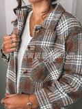 The Ins Autumn Urban Leisure Long Sleeve Lapel Loose Female Shirt Plaid Wool Coat-Outfit