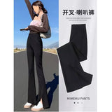 Toloer Micro Bell Pants Slit Slim Slim Small Floor Pants High Waist Autumn Female Slit Suit Long Pants-Outfit