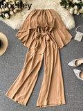 Women 2022 Spring Autumn New Office Lady Ruffles Loose Solid Full Length Rompers Sleeveless Fashion