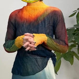 Folds Folds Fluorosclums Folded High-Necked Long Sleeves At The Bottom Of The Autumn New Fashion Wilight
