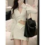 Autumn Knitted Dress Women Casual Long Sleeve 2 Piece Dress Set Korean Style Elegant Y2k Mini Dress Sweater Office