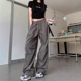 Toloer Cargo Pants Female New Summer High Waist Draw Rope Straight Tube Hanging Feeling Wide Legs Loose Show Thin Drag Floor Pants Tide-Outfit