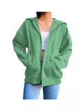 New Solid-Color Hooded Plus Velvet Sweatshirt Long-Sleeved Jacket Lady Street Loose Large Size Zipper