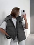 Jacket Vest 2024 Autumn / Winter New Fashion Hot Girls With Sleeveless Hooded Down Cotton Jacket-Outfit