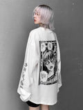 Cartoon Horror Graphic T-shirt Women Character Print Loose Punk Japanese T Shirts Pullover Top Harajuku Street Tees-Outfit