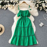 2022 Summer New Lace Embroidery Dress Women Sleeveless Dresses Female Vintage Party Beach Maxi Long