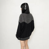And Winter Wearing Black Ash Splicing Colliding College Style Cardigan Sweater Over The Couple Niche Oversize Knitwear