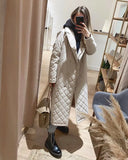 Cotton-Liner Argyle Winter Down Jackets Women Slim Fit Thick Long Padded Parkas Female Solid Casual Snow Coat