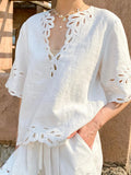 And Summer New French Embroidered White Cotton Set Women's Short-Sleeved Holiday Shorts Set Women's