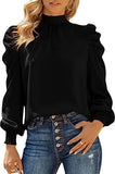 Sleeve Turtleneck Bubble Casual High Collar Loose Top Women's
