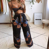 Summer New Women's Printed Sexy Breasts Loose Broad Leg Pants Two