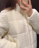 Cabel Knit Puffer Crop Jacket-Outfit