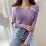 Women's Sweater Korean Bottom Knitwear Long-sleeved Tops Off-the-shoulder Slim Sweater Woman 2022 Autumn and Winter New