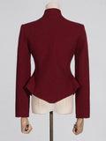 Toloer Sexy Wind Suit Jacket Female Autumn 2024 The New Standing Collar Hollow High Sense Long Sleeve Women's Small Suit-Outfit