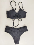 2025 New Multi-Color Solid Color Tie Hanging Neck Bow Body Swimsuit Female
