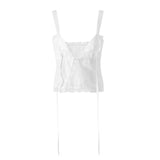Women Y2K Fairy Low-Cut Sling Floral/Dot Lace-Trimmed Tie-Up Cardigan Short Tops Spaghetti Strap Sleeveless Cami Tops-Outfit