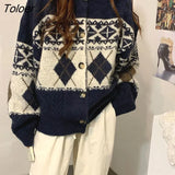 Winter 2021 New Retro Jacquard Knitted Loose Large Size Single-breasted Cardigans Round Neck Long-sleeved Sweater
