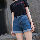 Toloer Waist Black Denim Shorts Female Summer Students Loose Thin A-Word Wide Leg Pants Hot Pants Korean Version