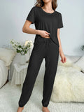 Toloer And Summer On The New Pajamas Female Milk Silk Short Sleeve Trousers Suit Classic Solid Color Casual Burst-Outfit