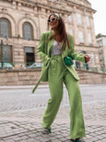 2022 New Women Blazer Fashion Bow Belt Casual Coat Loose Wide Leg Pants Female High Waist Pants Women Office Lady