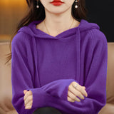 Toloer Early Autumn Hoodie Sweater Female Korean Version Loose Show Thin Knit Hoodie Lazy Retro Knit Hoodie Tide-Outfit