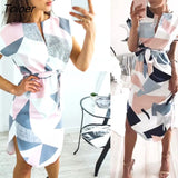Women Midi Party Dresses Geometric Print Summer Boho Beach Dress Loose Batwing Sleeve Dress Vestidos Plus