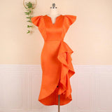V-Neck Loaf-Side Dress High-Waisted Open-Fork Irregular Hem Dinner Dress Dress