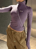 Zip-Up Long Sleeve Crop Top-Outfit