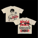 War Girl Graphic Print T-Shirt Y2K Vintage Loose-Sleeved Round-Collar Cotton Top Gothic Street Men's Wear-Outfit