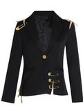 Toloer Pin Decoration Suit Female Autumn 2024 New Fashion Mesh Stitching Long Sleeve Slim Slim Coat-Outfit
