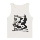 Gothic Punk Printed Rib Crop Tank Top-Outfit