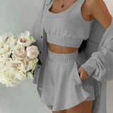 Rockmore Tracksuit Three Piece Set Women Oversize Hoodies Sweatshirt Sweatpants Joggers Short Pant Suits Femme Outfits