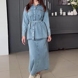 Autumn New Fashion To Do Old Washing Casual Denim Dress Suit Women