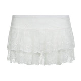 Toloer Girl Wind Pure Desire Lace Double Layer Super Short Skirt Pants Low Waist Pure Color Wood Ear A Word Skirt Pants-Outfit