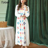 French White Dress Cotton Embroidered V-neck Elegant Ladies Dress Ruffle Hem Chic Autumn Dress Retro Luxury Brand