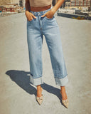 2025 New Elastic Straight Jeans Women's Quality Retro Curly Waist