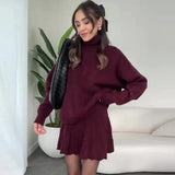 Winter New Solid Color High-Collar Lazy Knitwear Design Skirt Dress