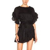 Ruffles Dress For Women Petal Sleeve High Waist Lace up Irregular Mini Dresses Female Fashion Korean Clothing