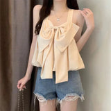 Bow Camis Women Summer Fashion Solid Ruffles Casual Crop Tops Female Korean Chic Sleeveless Holiday All-match Tanks New-Outfit