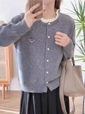 Round-Necked Pearl Sweater Women's European Station Europe 2024 New Spring Cardigan Sweet Gentle Wind Sweater-Outfit