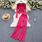 Small Fragrant Wind Metal Collar Collar Repair Long-Sleeved Knitted Shirt Women High-Waist Casual Pants Two
