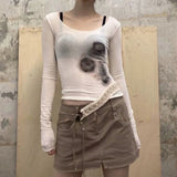 Grunge Mesh Tops Tie Dye Gothic T-shirt Korean Fashion Designer Clothes Japanese Harajuku Punk Crop Tops Y2k