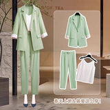 Toloer / Large Size Women's 200 Jin Fat Sister Autumn Suit Female Casual Suit Jacket Loose Thin Two Sets-Outfit