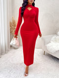Toloer Autumn And Winter Knitting Sexy Wind Women's Clothing Spring And Summer Slim Draw Pleated Half High Collar Long Sleeve Dress Dress Female-Outfit