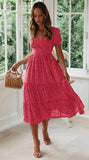 Toloer New Wish Burst Square Collar Bubble Sleeve Floral Dress Dress-Outfit