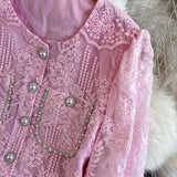Two Sets Of Femininity Famous Lady Light Luxury Thin Lace Embroidery Nail Studded Dress Skirt