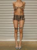 Leopard Print Ruffles Cami Bra Top and Shorts Set-Outfit