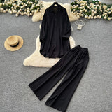 Casual Suit Women's Korean Version Of The Fashion Loose Long-Sleeved Shirt Dress High Waist Wide Leg